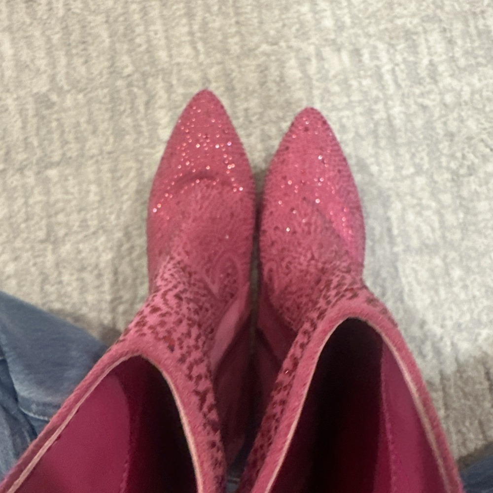 Pink Rhinestone Covered Boots High Heel Block Cowgirl Rodeo Western Women's 7 - Picture 13 of 16